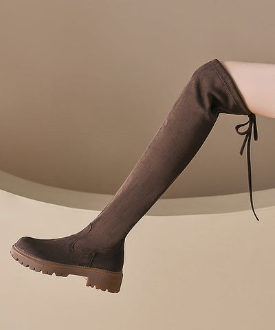 Style Platform Knee Boots Brown Suede
