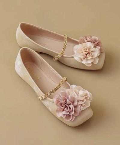 Boutique Bequeme Spleißen Floral Beige Flats Schuhe