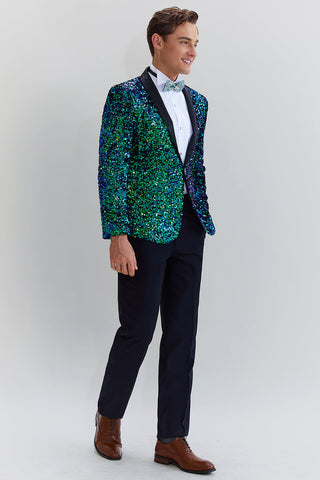 Green Men's Sequined Blazer Jacket