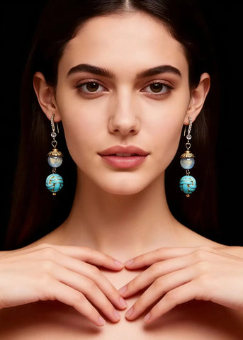 Chic Blue Sphericity Metal National Style Drop Earrings
