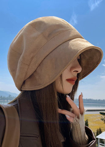 Herbst Winter Französisch Khaki Wildleder Bucket Hat