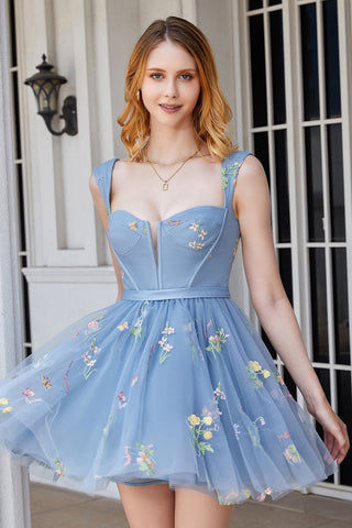 Stylish A Line Sweetheart Light Green Short Homecoming Dress with Embroidery