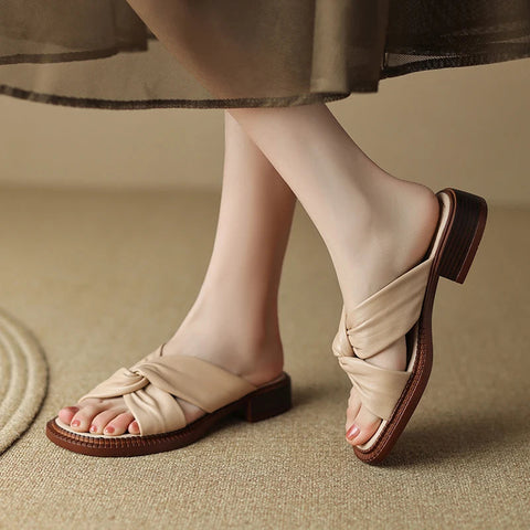 2024 Summer Women Shoes Genuine Leather Low Heel Women Sandals Shoes for Women Concise Flat Shoes Woman Open Toe Slippers