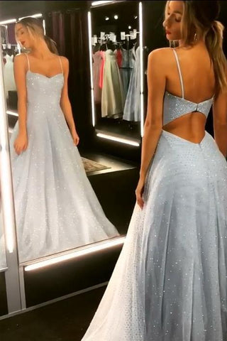 Charming Backless Dress Tulle Long Prom Dress Long Evening Gowns