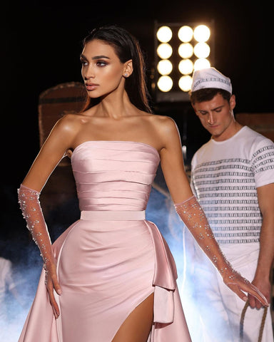 Charming Long Pink Sleeveless Evening Party Gowns Long Slit Online