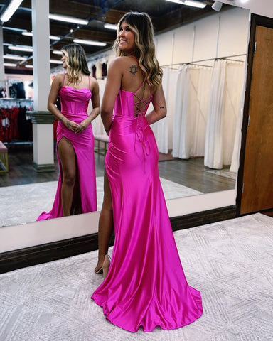 Charming Spaghetti Strap Sleeveless Mermaid Evening Party Gowns With Ruffles Long