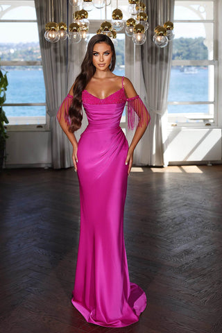 Bezauberndes Spaghettiträger Meerjungfrau Abendkleid mit Perlen