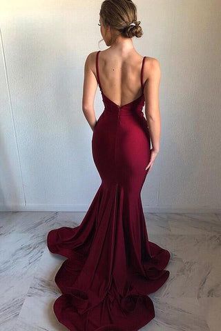 Chic Backless Mermaid Evening Dresses Simple Spaghetti-Strapss Prom Dresses
