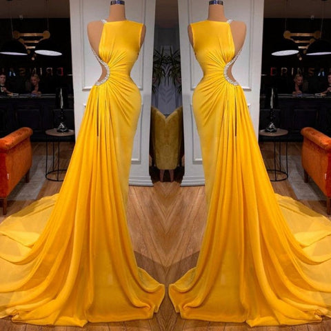 Chic Bright Yellow Long Prom Dress Mermaid Split