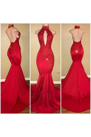 Chic Halter Mermaid Formal DressesLong With Lace Appliques
