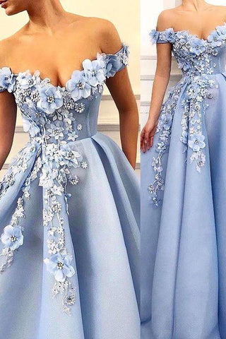 Chic Off-The-Shoulder Flower Appliques Sleeveless A-Line Formal Dresses