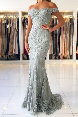 Chic Princess Tulle Off-the-shoulder Lace Mermaid Prom Dresses