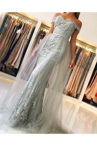 Chic Princess Tulle Off-the-shoulder Lace Mermaid Prom Dresses