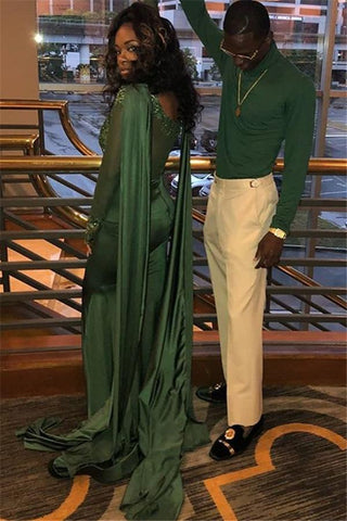 Chic Round Neck Long Sleeves Appliques Mermaid Formal Dresses