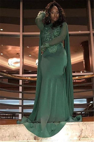 Chic Round Neck Long Sleeves Appliques Mermaid Formal Dresses