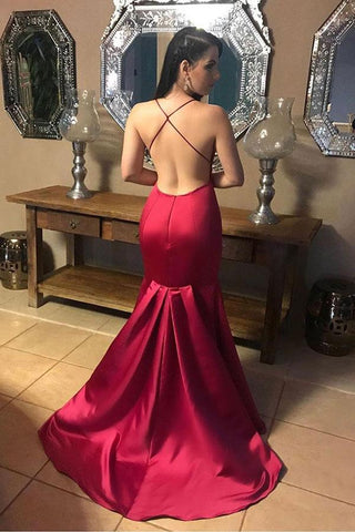 Chic Ruby Spaghetti-Straps Criss-cross Open Back Column Formal Dresses