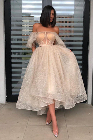 Chic Sequins Lace Short Prom Dress Off-the-Shoulder