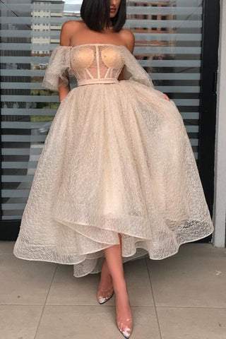 Chic Sequins Lace Short Prom Dress Off-the-Shoulder