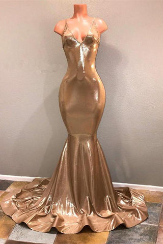 Schickes goldenes Ballkleid mit Spaghettiträgern, ärmellose Abendkleider