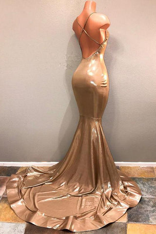 Schickes goldenes Ballkleid mit Spaghettiträgern, ärmellose Abendkleider