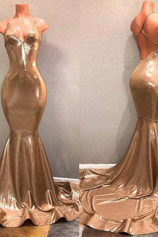 Schickes goldenes Ballkleid mit Spaghettiträgern, ärmellose Abendkleider