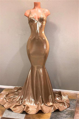 Schickes goldenes Ballkleid mit Spaghettiträgern, ärmellose Abendkleider