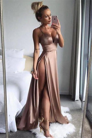 Chic Spaghetti-Straps Split Long Prom DressesWomen's Party Gowns