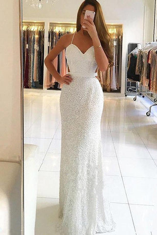 Chic Spaghetti-Strapss Sleeveless A-Line Floor-Length Formal Dresses