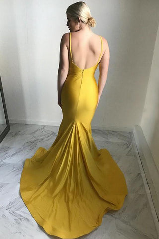 Chic V-Neck Evening Party Gowns New Arrival Mermaid Yellow Formal Dresses