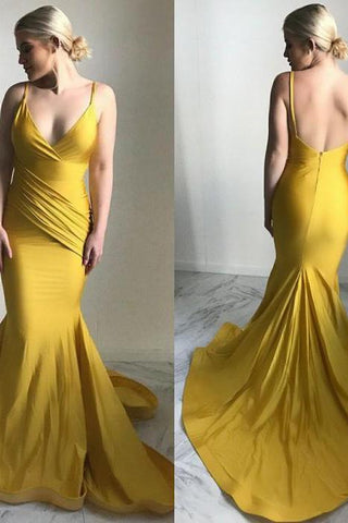 Chic V-Neck Evening Party Gowns New Arrival Mermaid Yellow Formal Dresses