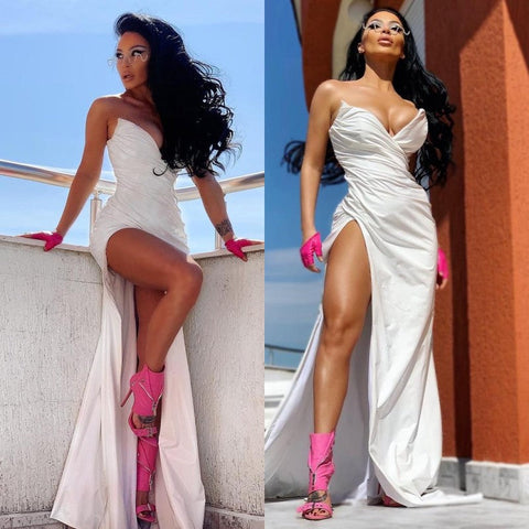 Chic White Long Prom Dress Split On Sale Sweetheart