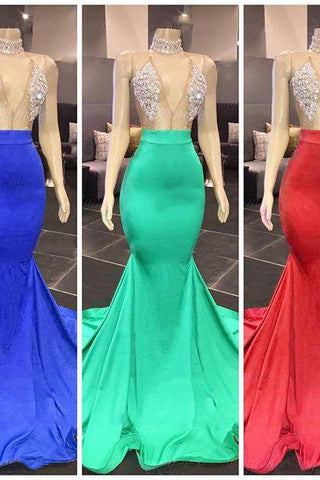 Chic Yellow Sleeveless Crystals Sheer Tulle Prom Dresses New Arrival Mermaid Formal Evening Gowns