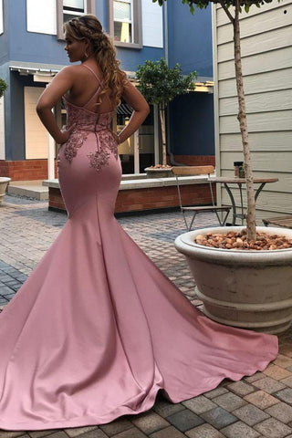 Chicable Spaghetti-Strapss Appliques Chic Mermaid Prom Dresses Trendy Crossed Shoulder strap Long Evening Dresses