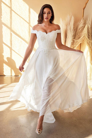 Long Off Shoulder Wedding Gown