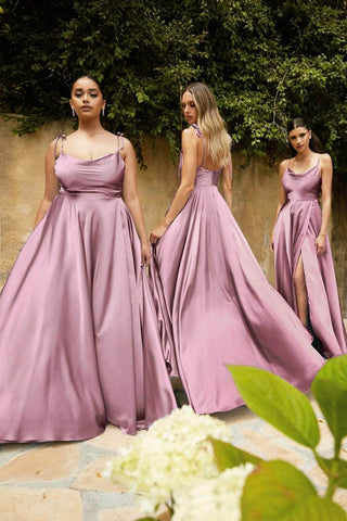 Cowl Neck Satin Affordable Prom A-Line Gown