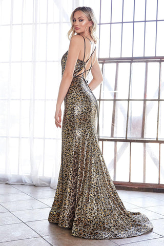 Long Spaghetti Strap Formal Leopard Print Prom Gown