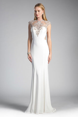 Beaded Stretch Knit Sheath Long Wedding Dress