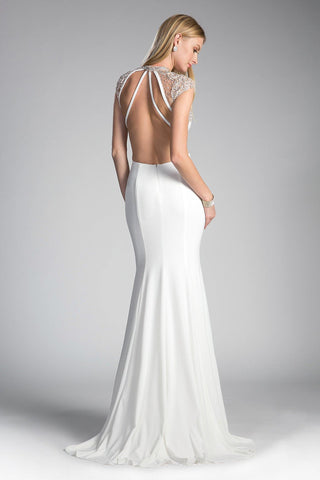 Beaded Stretch Knit Sheath Long Wedding Dress