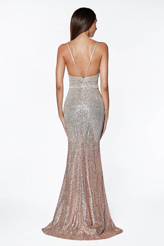 Long Glitter Metallic Prom Gown