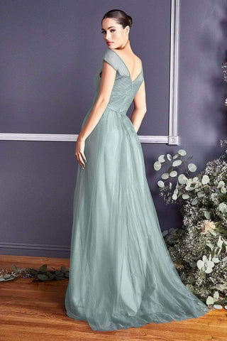 Sleeveless Pleated Top A-Line Gown