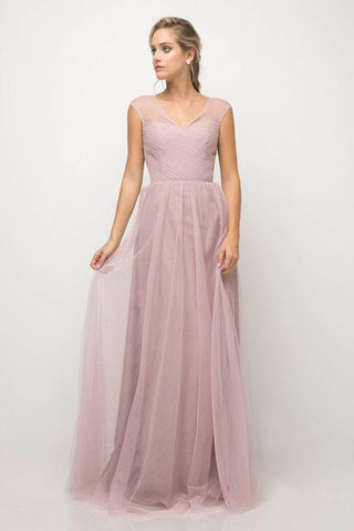 Sleeveless Pleated Top Tulle A Line Gown