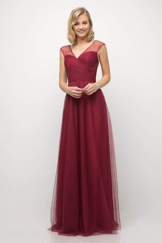 Sleeveless Pleated Top Tulle A Line Gown