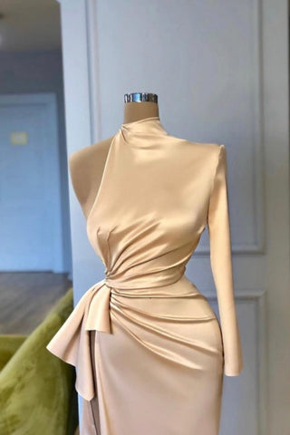Edle High Neck Lange Ärmel Abend Party Kleider Vorne Split Lange