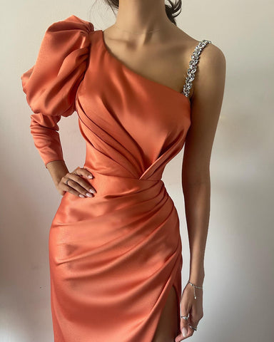 Classy Long Front Split Long Evening Party Gowns With Long Sleeve