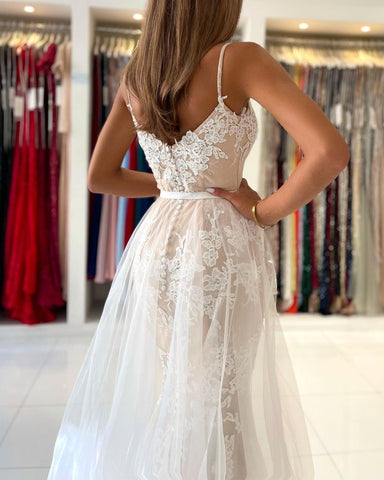 Classy Mermaid Prom Dress Lace Appliques Spaghetti-Straps
