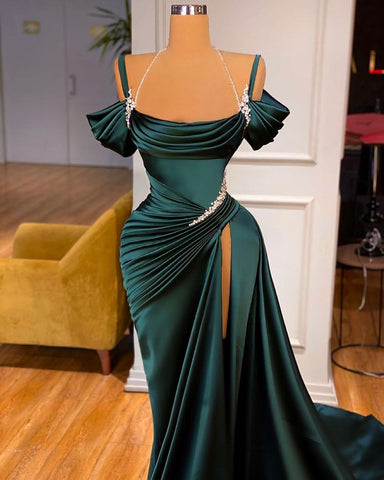 Classy Mermaid Prom Dress Ruffles With High Split Off-the-Shoulder
