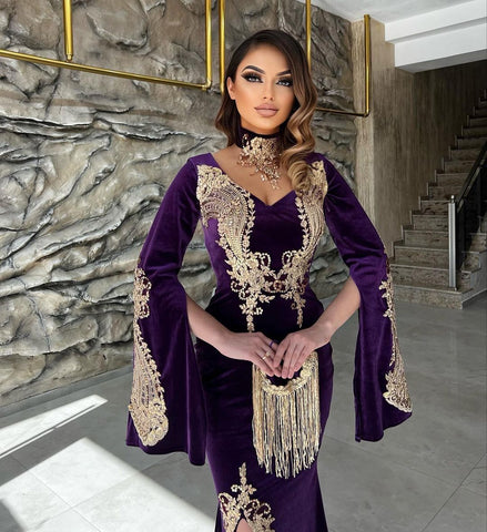 Edle Sweetheart Lange Ärmel Meerjungfrau Abend Party Kleider Langen Schlitz Online