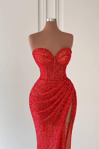 Elegantes ärmelloses Meerjungfrau-Abendkleid mit Herzausschnitt und langem Schlitz online