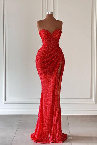 Elegantes ärmelloses Meerjungfrau-Abendkleid mit Herzausschnitt und langem Schlitz online