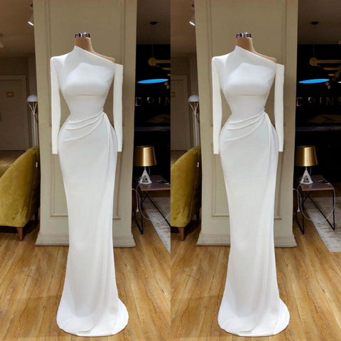 Creamy White Stunning neck Mermaid Evening Dress Long sleeves